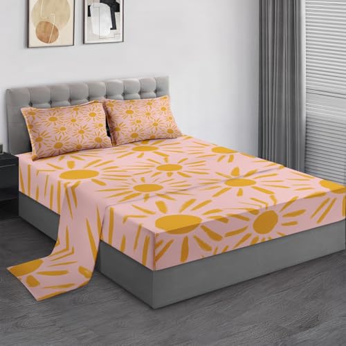 Pamnest Queen Size Bed Sheet Sets, Yellow Boho Sun Soft