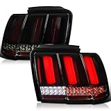 Spec-D Tuning Glossy Black Smoke Sequential LED Bar Tail Lights Compatible with 1999-2004 Ford Mustang, Left + Right Pair Assembly