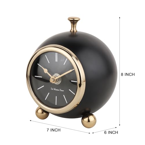 Image of Decor de Maison Brings Handcrafted Sphere Timekeeper Table Clock for Living Room, Bedroom, Study Table | Classic Non-Ticking Tabletop Battery Operated Analog Desk Clock in Black (12x12x14cm)