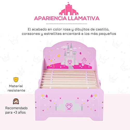 Miniatura 5 de Homcom Cama Infantil Para 3 Años 143x73x60 Cm Cama Para Niños De Madera Con Barreras De Protección Carga Máx. 50 Kg Rosa