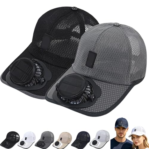 Baseball Cap mit Ventilator Solar Erwachsene leichte Sommer Kappe mit Ventilator für Herren Damen USB-ladbare Mütze mit Lüfter verstellbare Sonnenkappe für Outdoor (Dunkelgrau + Schwarz)