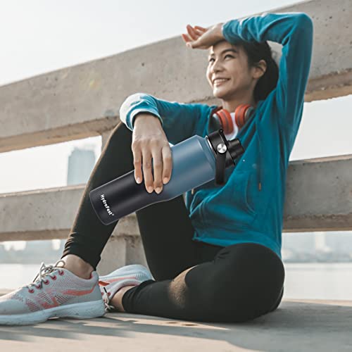 Hydrofest 32 Oz Insulated Water Bottle With Straw Lid,Vacuum Stainless Steel Kids Water Bottle For School, Double Wall Wide Mouth Leak Proof Travel Reusable Water Bottles Bpa Free, Blue Black Gradient #TOP6