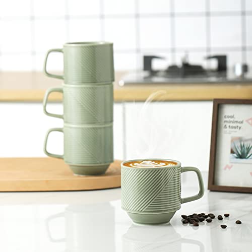 Adewnest Stackable Coffee Mug Set: 4 Pcs 13 Oz Large Stacking Coffee Cups Ceramic For Cappuccino Latte - Big Porcelain Tea Mugs For Home & Office - Microwave Safe Stacked Mugs Set Of 4 (Pea Green) #TOP2