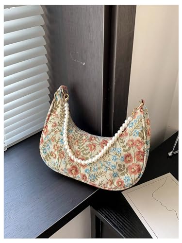 Image of Verdusa Women's Pearl Top Handle Shoulder Handbag Floral Hobo Bag