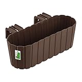 Blumenkasten Blumentopf 4,9L Pflanztopf für Balkon Gelände - 385 x 200 x 130 mm - Pflanzkästen Stilvolles Design, das Holzlatten imitiert, Geländerkasten Geländertopf | Wetterfest, UV-beständig, Braun