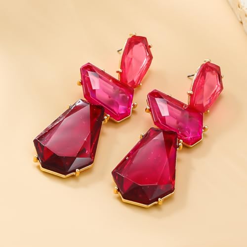 Eartif Statement Earrings for Women Vintage Brown Rhinestone Dangle Earrings Boho Colorful Large Crystal Drop Earring Formal Prom Party Jewelry Gift (Hot Pink) by eartif - Used condition - Image 3