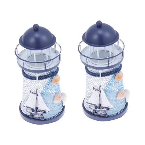 JEWEDECO 2 Piezas Taza De Vela Mesa Temática De Playa Portavelas De Boda Figura De Mini Faro Luces De Té Adornos Náuticos Candelabros De Faro Linterna Portavelas Tema Playa