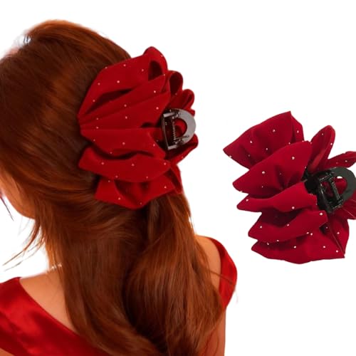 Pinza para cabello roja con diseño de Navidad y pedrería miniatura 1