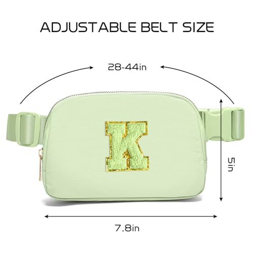 Image of Gitus Gifts for 8 9 10 11 12 Year Old Girls Belt Bag Fanny Pack Crossbody Bags with Initial Letter Patch Cute Stuff Birthday Gifts for Teen Girls Women Personalized Trend Stuff (Light Green-K)
