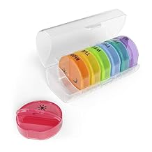Ezy Dose Weekly 7-Day Daily Pill Case, Medicine Planner, Vitamin Organizer Container, Travel Friendly, Easy to Use, X-Large Removable Individual Compartments, 2 Times a Day, Rainbow Lids, BPA Free