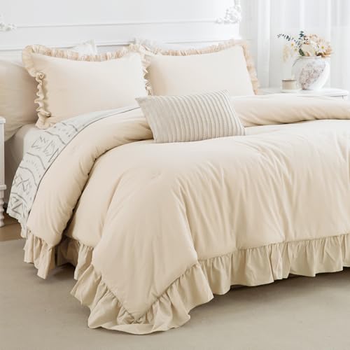 CozyTide Cotton King Size Comforter Set,Farmhouse Shabby Boho Chic Bedding