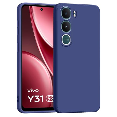 Image of amazon basics Back Cover for Vivo Y31 5G | Ultra Slim Soft Rubberised Case | Matte Silicone Flexible Mobile Case | Camera Protection - Blue