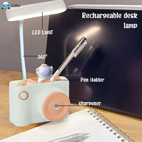 Image of FunBlast Rechargeable Desk Table Lamp- 3 in 1 Study Desk LED Lamp with Eraser, Sharpener and Pen Holder, Electric Table Lamp, Adjustable Study Desk Lamp for Study Room, Home /Office (Astro)