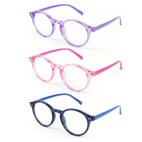 Image of Blue Light Glasses for Kids, 3 Pack Toddler Kids Clear Eye Glasses with UV400 Round, Fake Glasses Age 6-15