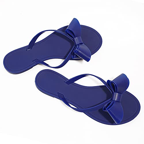 Image of TYFLOVE Women Rivet Flip Flops Studded Jelly Thong Sandals with Bow Summer Bowtie Flat Beach Rain Shoes