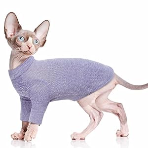 PUMYPOREITY T-shirt for Sphynx Cat, Soft Warm Jumpsuit Cat Sweatshirt Puppy Kittens Winter Coat Jacket Clothes Cat Pajama Costume Apparel Outifit for Hairless Cat(Purple, L)