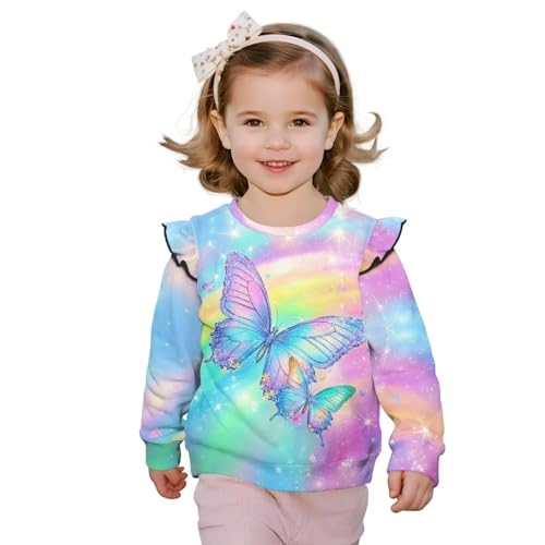 Xpyiqun Pullover Sweatshirt 1-8 Years Ruffle Shoulder T-Shirts for Girls Kids Round Neck Long Sleeve Tops