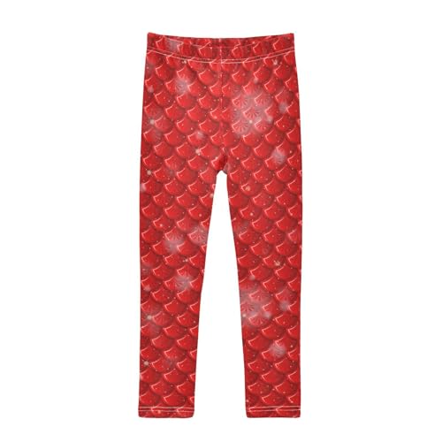 Red Mermaid Fish Scales Girl's Leggings for Kids Toddler Girls Sweatpants Legging Pants Ballet Tights 4T