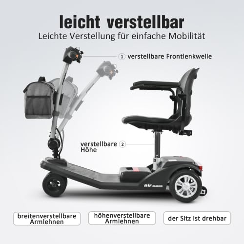 Scooter de movilidad plegable para personas mayores, 6 km/h, autonomía 15 km, batería de litio, chasis de aluminio, negro