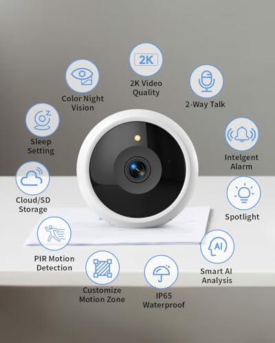 JMCAMDM Security Cameras Wireless Outdoor,2K Battery Wireless WiFi Cameras for Home Security,AI Motion Detection,Local SD/Cloud Storage,Smart Home Cam (White 1 Pack)