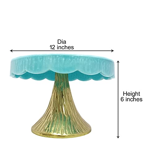 Image of Blue Resin Stylish Vintage Turquoise & Gold Cake Stand for Weddings, Birthdays, and Parties - Elegant Dessert Display