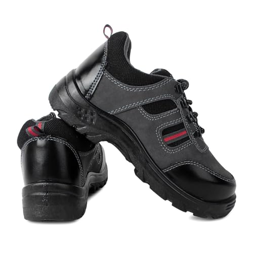 Image of AYOKA A 906 Steel Toe Safety Shoes for Men | Synthetic Leather Upper | Durable PVC Sole | Industrial Work Footwear | Heavy Duty Work Safety Shoes with Slip Resistant | 1 Inch Heel - Grey