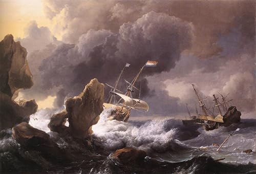 Toile Navires en détresse de Ludolf Backhuysen, déco murale salon moderne 60x90