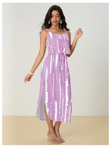 Image of RoseSeek Women's Spaghetti Strap Tie Dye Cami Sun Dress Beach Midi Summer Dresses Resort Wear Vacation Outfits