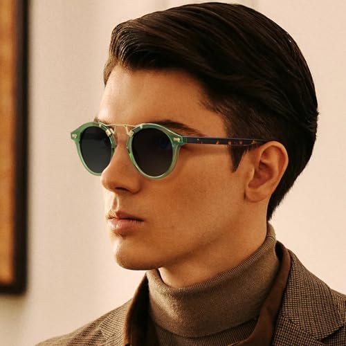 Image of CARFIA Double Bridge Small Acetate Sunglasses for Women Polarized, Retro Metal Brow Ladies Sunnies Fashion Round Eyewears