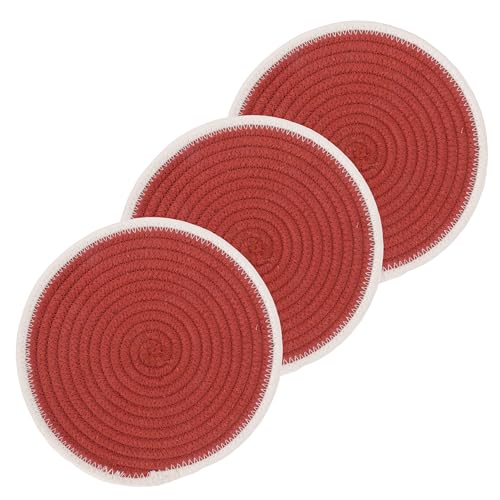 Image of DENOVA Cotton Rope Trivet for Hot Pots and Pans - Heat Resistant Table Mat, Rustic Kitchen & Dining Protection, Pack of 3 (Rust & Cream Edge Line, 23cm)