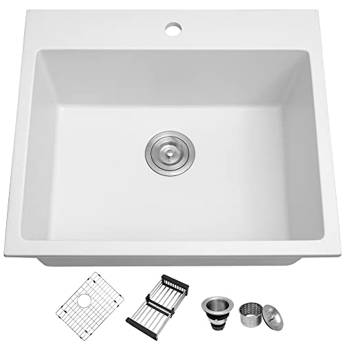 Lonsince Bar Sink Drop In,25 X 22 Inch Laundry Sink,White Composite Bar Sink,Single Bowl White Kitchen Sink #TOP5