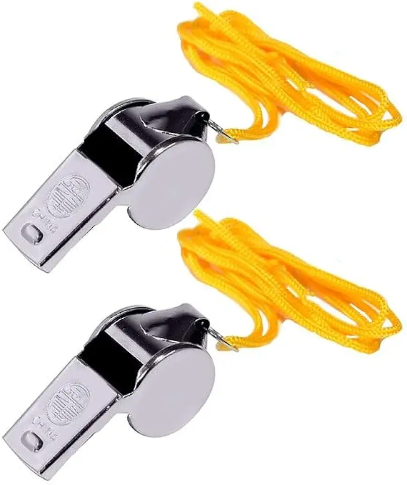 Apito Profissional de Metal com Cordão – Kit com 2 Unidades para Esportes, Treinamentos, Árbitros e Segurança