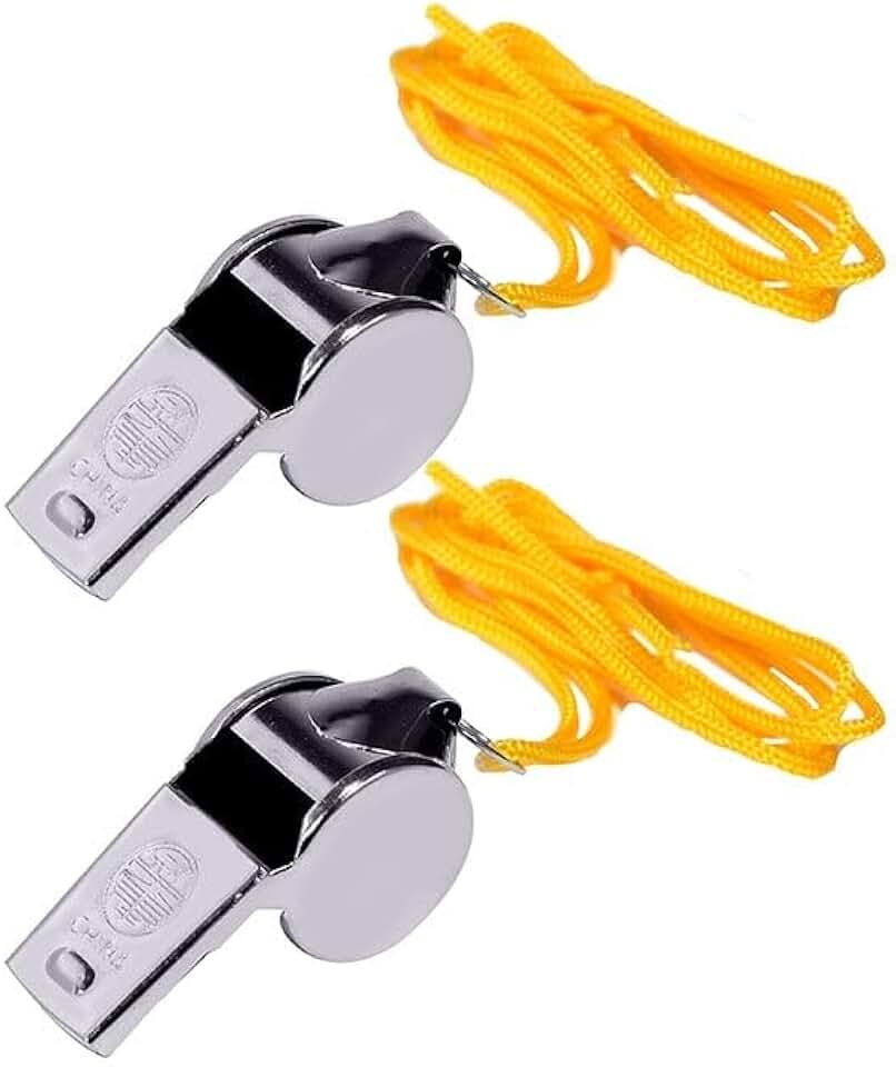 Apito Profissional de Metal com Cordão – Kit com 2 Unidades para Esportes, Treinamentos, Árbitros e Segurança