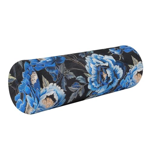 miaozhen Blue Vintage Flowers Soft Foam Cylinder Pillow Round Pillow Form cojin para el Cuello 5.5''x17''