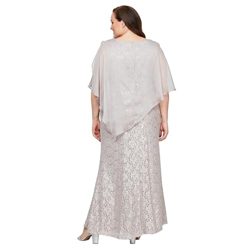 Image of S.L. Fashions Womens Plus Size Long Length Sequin Lace Beaded Capelet Mother of The Bride Dress, Formal Evening Gown