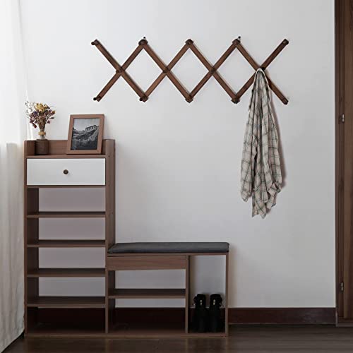 Skoloo Accordion Wall Hanger, Modern Expandable Coat Rack Wall Mounted, Solid Wooden Wall Hat Rack, 14 Peg, Walnut #TOP3