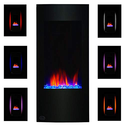 Clevr 32" Vertical Wall Mounted Electric Fireplace Heater, with Adjustable Flame and Back Light Colors, Modern Black Electric Heater with Decorative Crystals, with Remote Control, 750-1500W Clevr 32" Vertical Wall Mounted Electric Fireplace Heater, with Adjustable Flame and Back Light Colors, Modern Black Electric Heater with Decorative Crystals, with Remote Control, 750-1500W