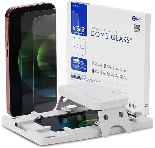 DOME GLASS Whitestone [Perfect Full Coverage] Tempered Glass Screen Protector for iPhone 15 Pro Max with UV lamp [2Pack]