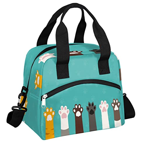 Cute Cat Paw Print Insulated Lunch Bag For Women/Men Lunch Box With Adjustable & Removable Shoulder Strap Cooler Bag For Boys Girls Reusable Tote Lunch Box For Work Picnic Office Camping #TOP4