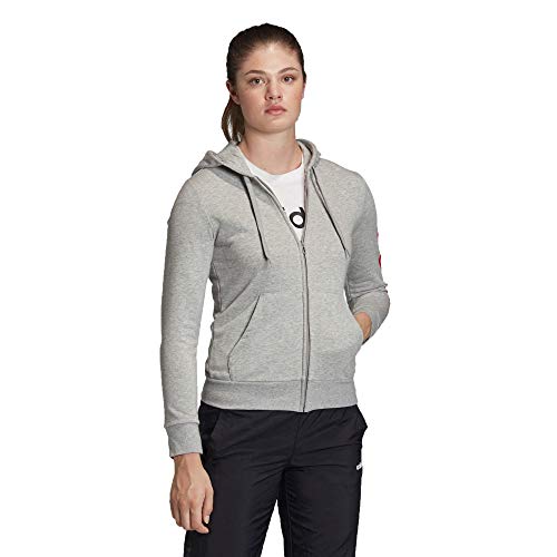 adidas Women's Essentials Cotton Fleece 3-Stripe Full Zip Hoodie (Medium Grey Heather / Core Pink, X-Small)