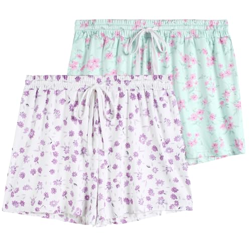 Image of 2 Pack Pajama Shorts for Women Cotton Sleep Shorts Casual Lounge Pants Drawstring Pj Bottoms