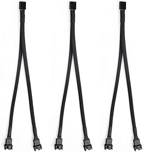 Aypzuke 3 Pack PC PWM Fan Splitte Cable Computer Fan Splitter Cable 1 to 2 (4 Pin+3 Pin), Black, 2.6 inches