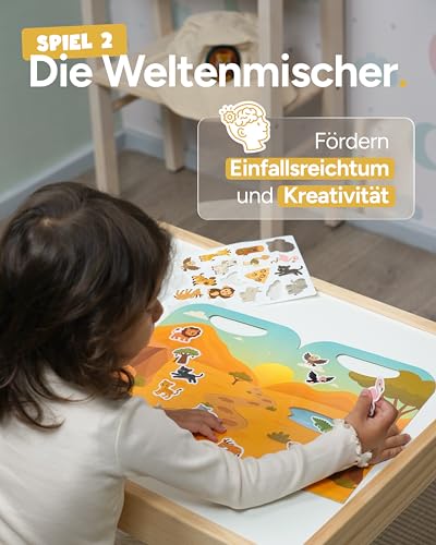 mycustomy – 3D Stickerbuch ab 2 Jahre | 6 Themenwelten mit 120 Wiederverwendbaren Aufklebern BPA-Frei & FSC | Lern & Spielzeug ab 3 Jahre Junge - Geschenk Junge 3 Jahre