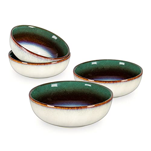 Ensaladera de Tazón de Ramen de Porcelana 700ml, Tazón de Desayuno de Porcelana para Sopa, Ramen, Fruta, Ensalada, Tazas de Postre - Verde, Servicio de Cena de Gres Esmaltado para 4 Personas Cover