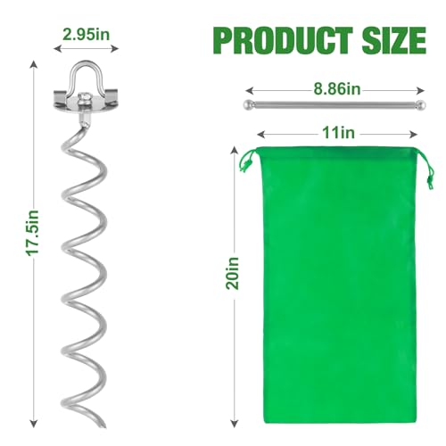 MIXXIDEA 17.5 Inch Gound Anchors Screw in, Metal Spiral Earth Anchors Kit, Heavy Duty Folding Ring Spiral Stake with Straps, Ground Stakes for Tent Trampolines, Sheds, Swings (Silver, 17.5 Inch)