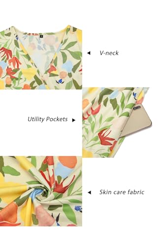 Image of Newshows Womens Summer Short Sleeve Casual Dresses V Neck Floral Vacation Sundress Faux Wrap Midi Dress with Pockets