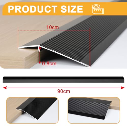 EXLECO 0.9m*10cm Alu Böden Übergangsprofil Höhenausgleich Überbrücken von 8-40mm Übergangsleiste Türleiste Boden Abschluss Anpassungsprofil Übergangsschiene für Türschwelle Saugroboter, Schwarz