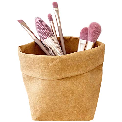 YIVIYAR Washable Kraft Storage Basket, Makeup Brush Organizer Perfume Organizer Cosmetic Display Cases Make Up Stand Organizer Dresser Organizer Pen Holder for Desk Cute Desk Organizer (Brown L)