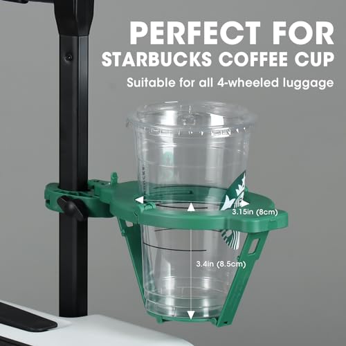 Image of Luggage Cup Holder Perfect for Starbucks Coffee Cups, Fits All 4-Wheeled Suitcases and Made of ABS Material for Easy Cleaning, Great Travel Essentials for Flying and Travel Accessory Gifts - Green