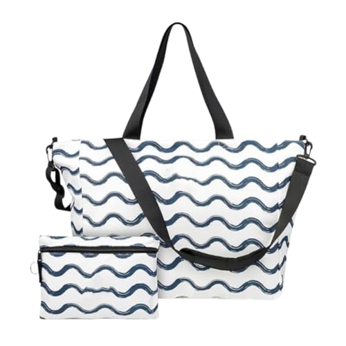 Beach Tote Bag Travel Tote Portable Waterproof for Women Large Capacity Pool Bag Shoulder Handbag for Family Pool Toys Trip, Blue